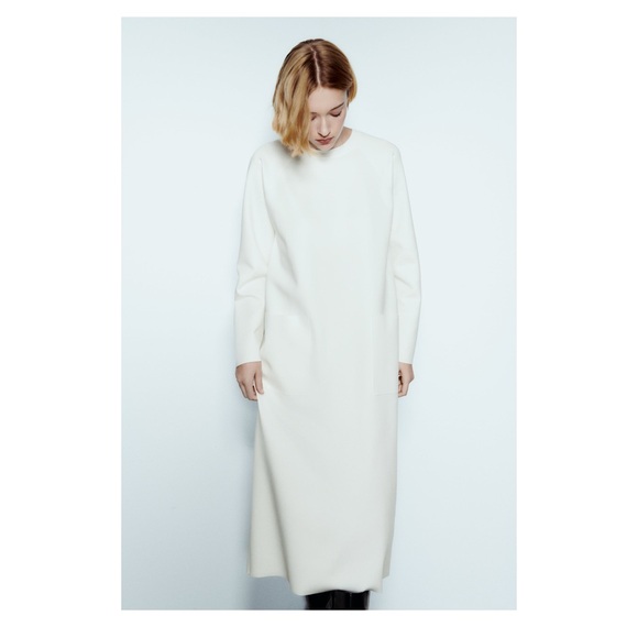 NWT ZARA oversized white midi dress with front pockets and long sleeves - Picture 3 of 11